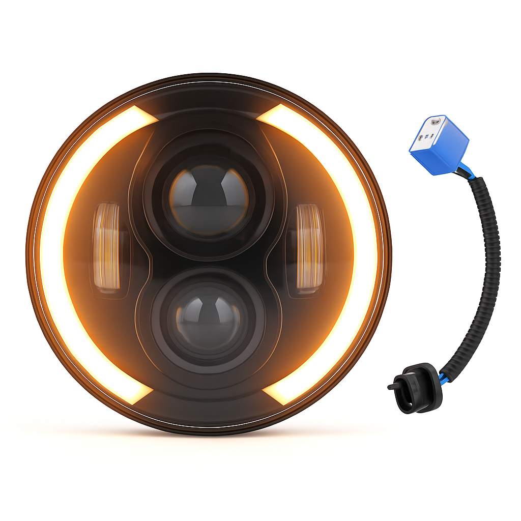 7In Round LED Headlight with Halo DRL and Turn