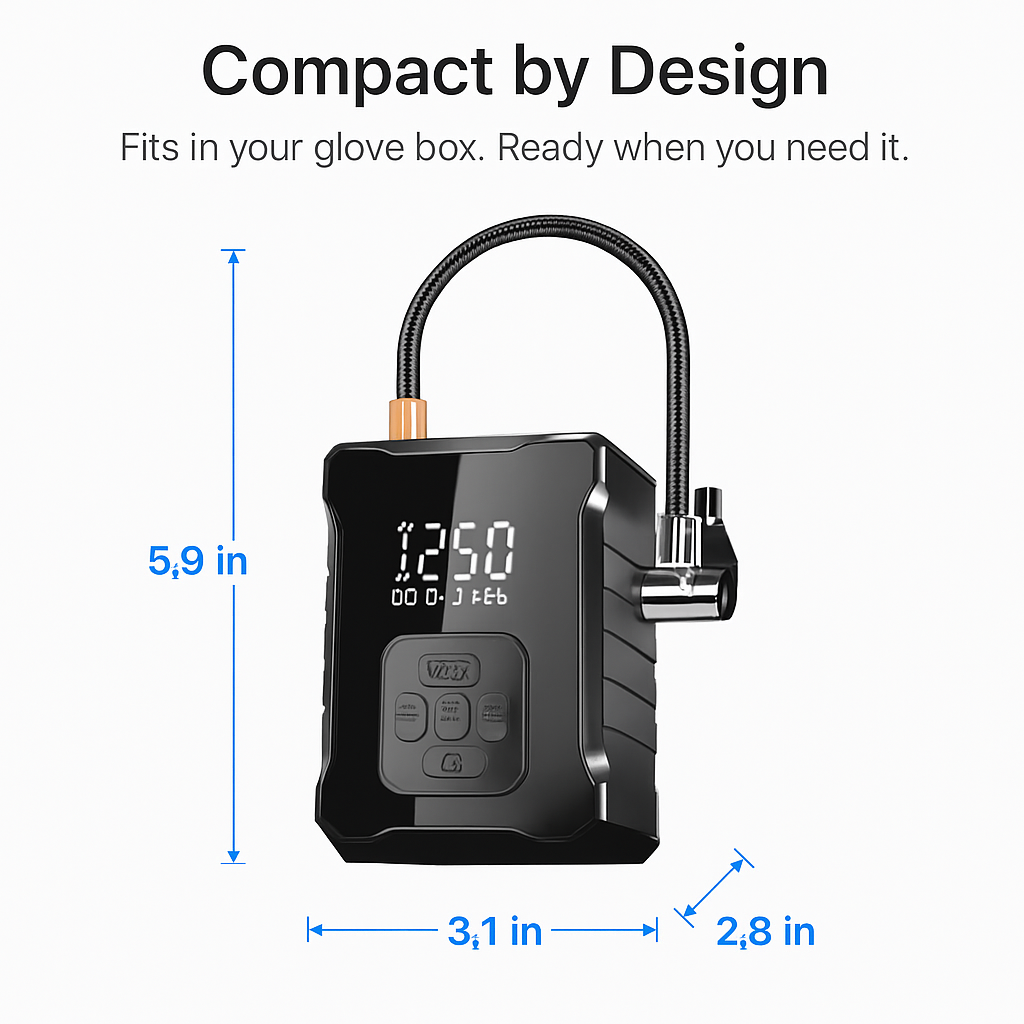 Cordless Tire Inflator with Car Charger and LED Light