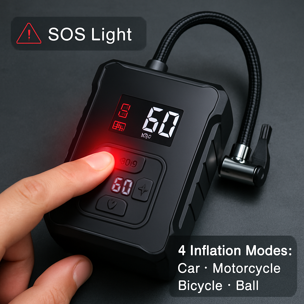 Cordless Tire Inflator with Car Charger and LED Light