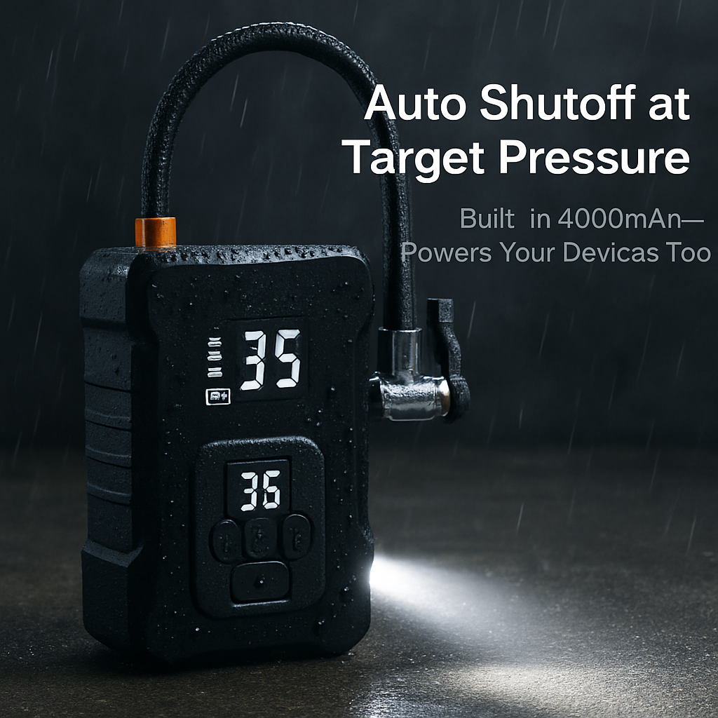 Cordless Tire Inflator with Car Charger and LED Light