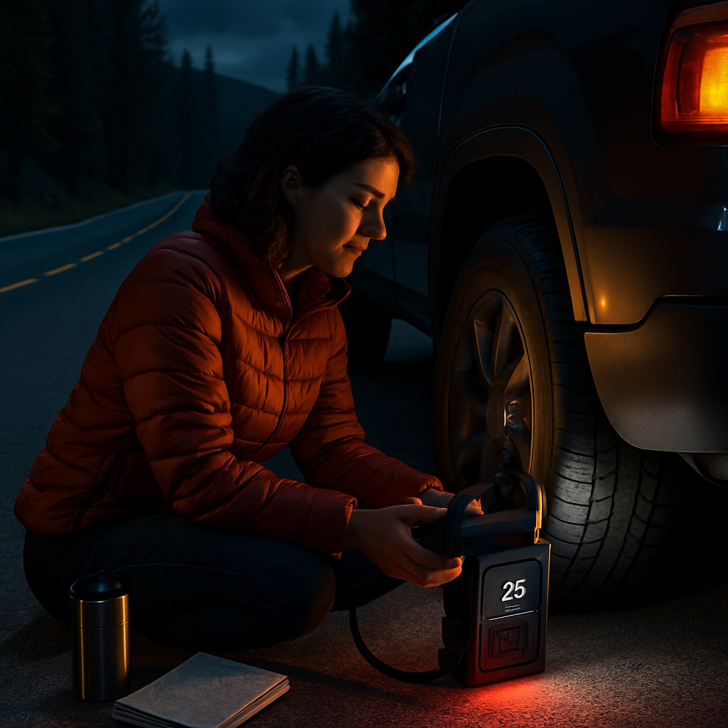 Cordless Tire Inflator with Car Charger and LED Light