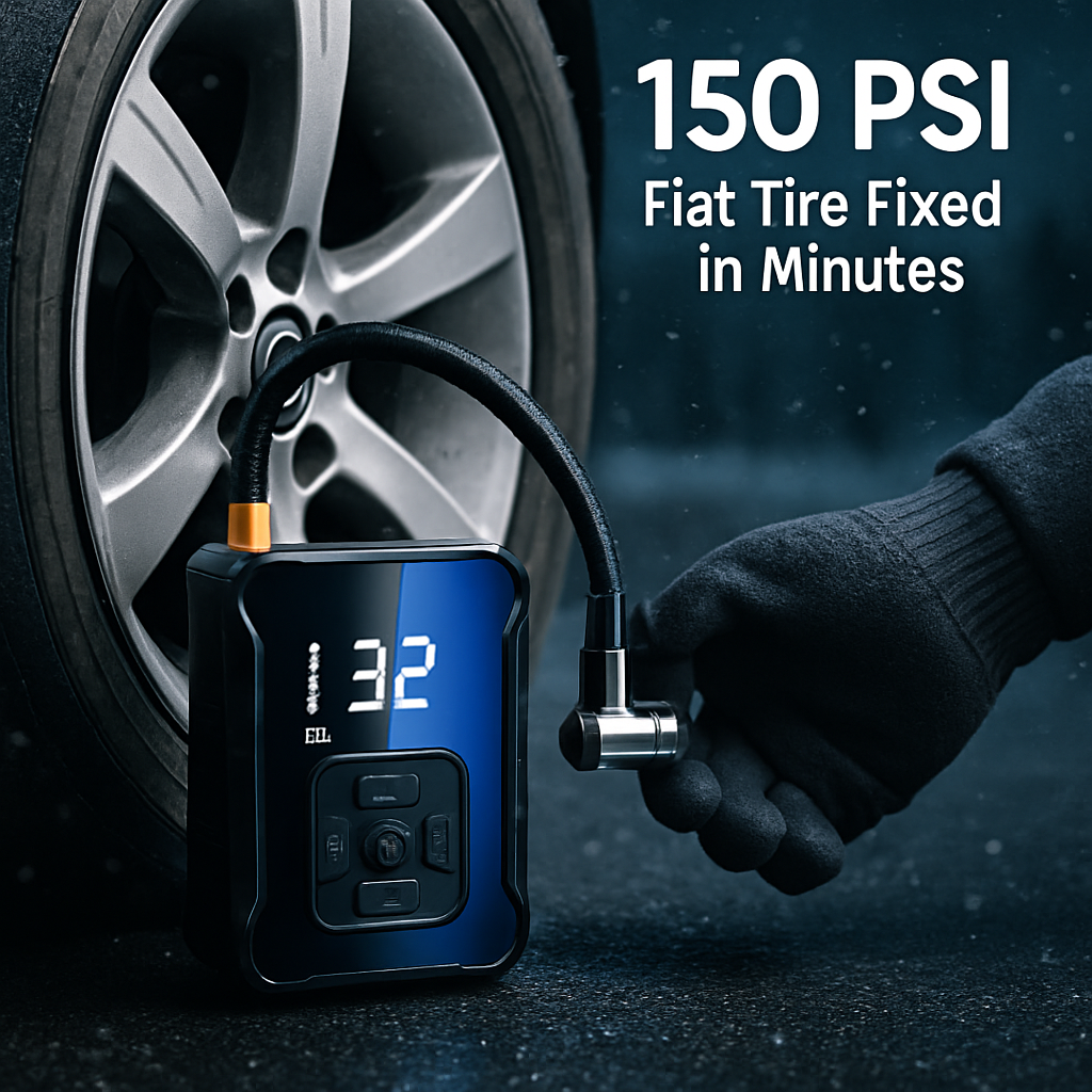 Cordless Tire Inflator with Car Charger and LED Light