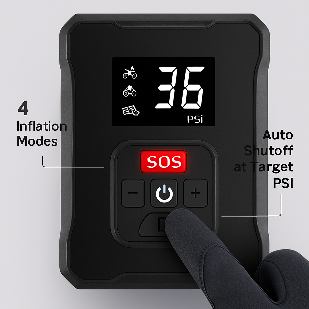 Cordless Tire Inflator with Car Charger and LED Light