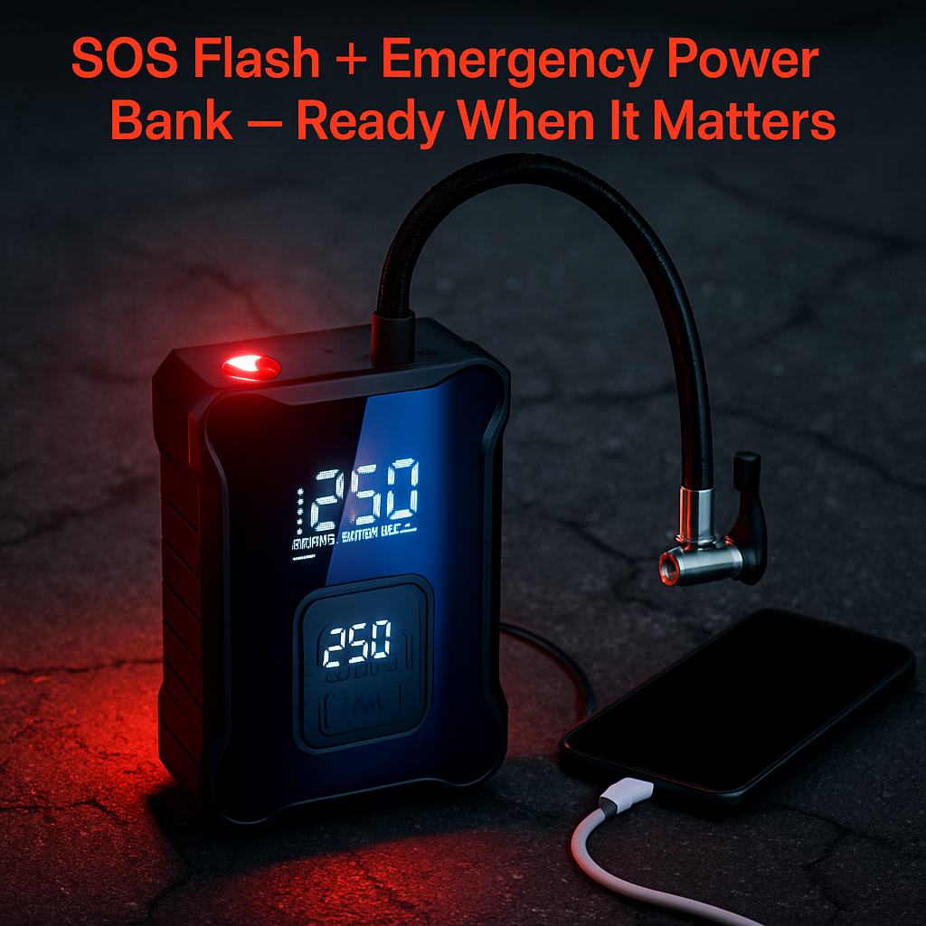 Cordless Tire Inflator with Car Charger and LED Light