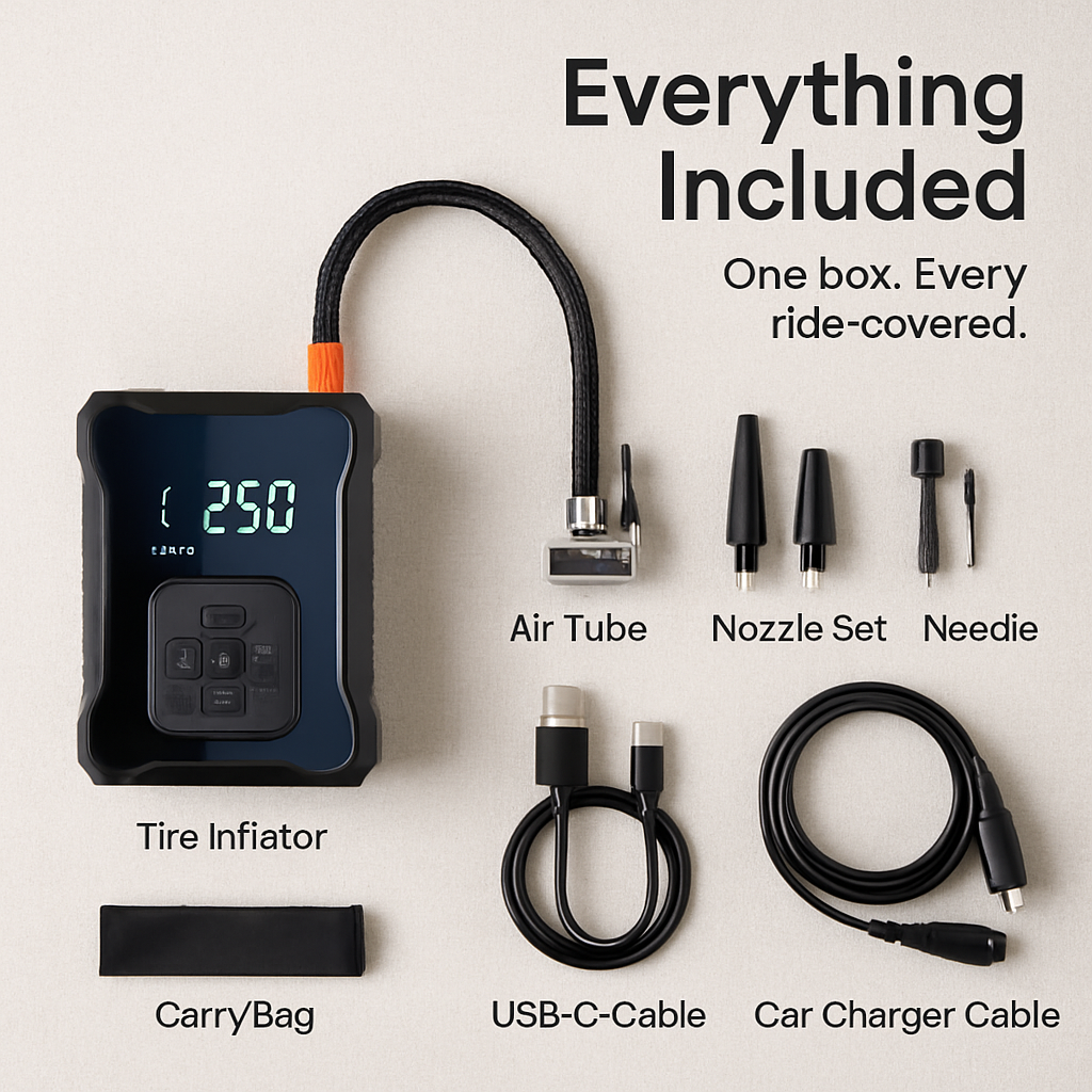 Cordless Tire Inflator with Car Charger and LED Light