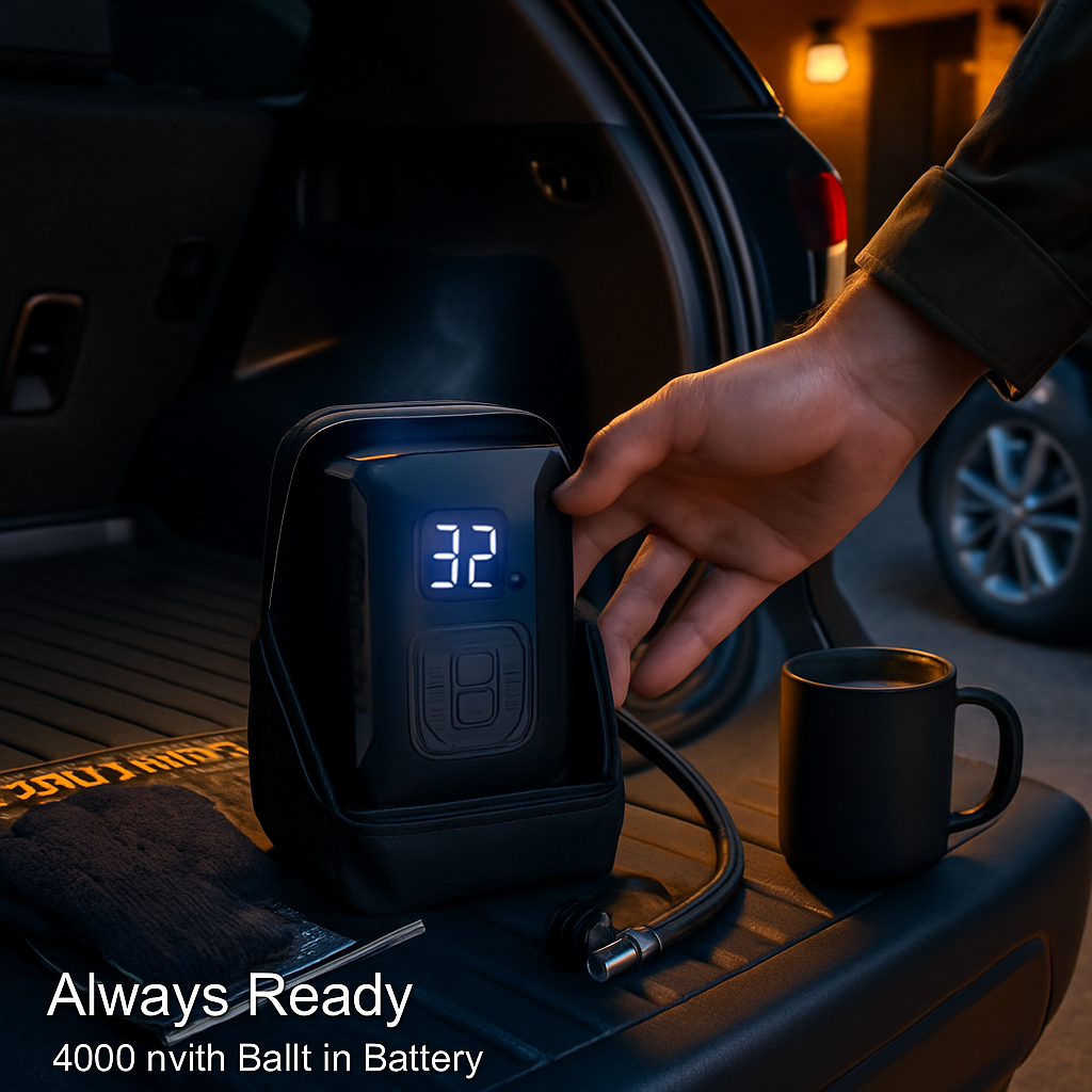 Cordless Tire Inflator with Car Charger and LED Light