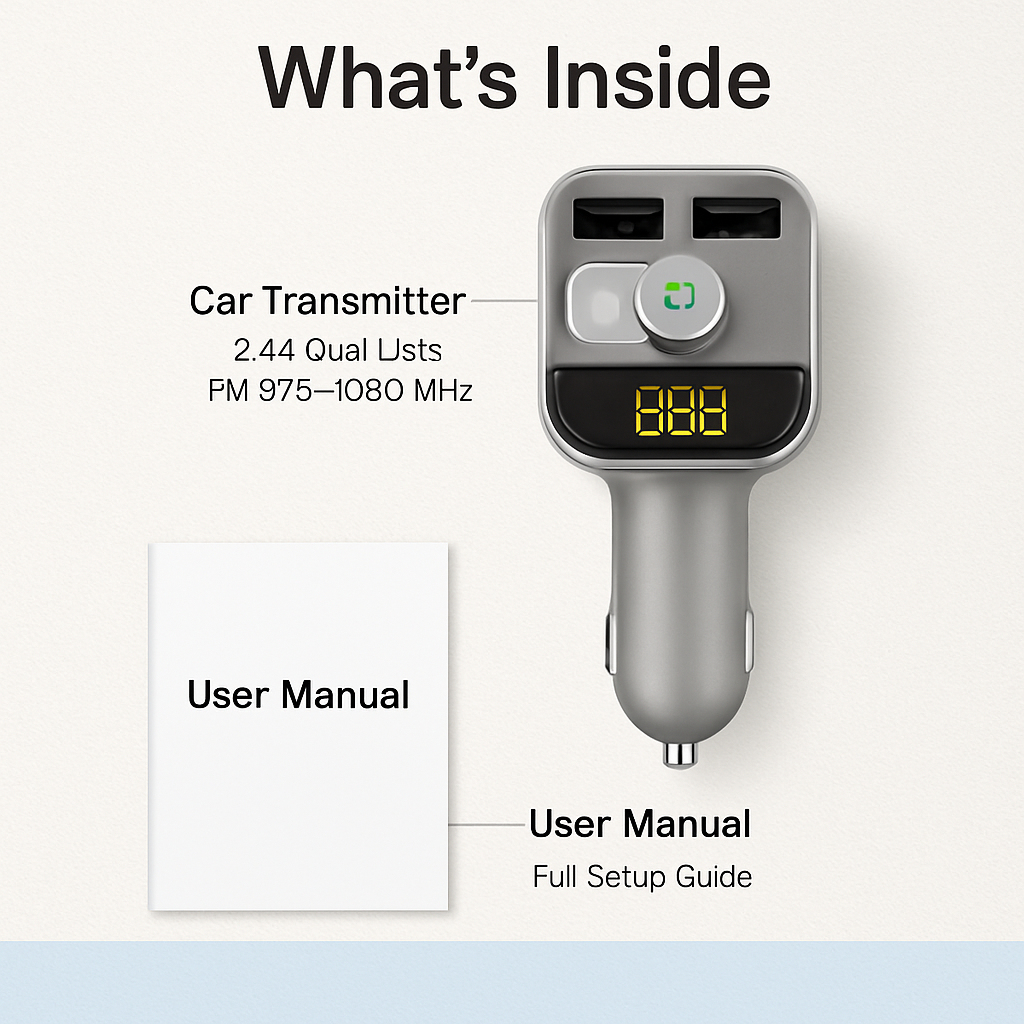 Car Wireless FM Transmitter for In-Car Audio USB Charging