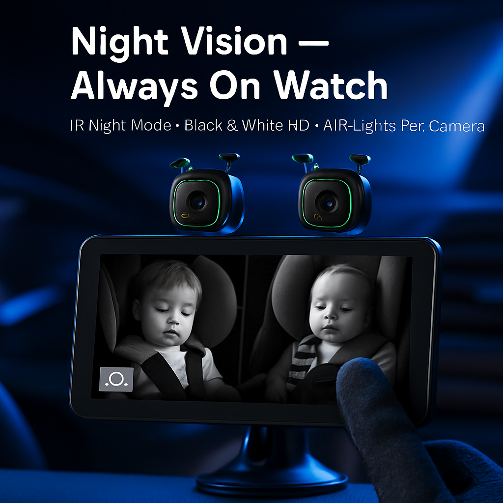 1080P Baby Car Camera for 2 Kids Dual Channel Car Baby Monitor Rear Facing Car Seat Camera with 120°Wide View 6.86In HD Split Screen Night Vision
