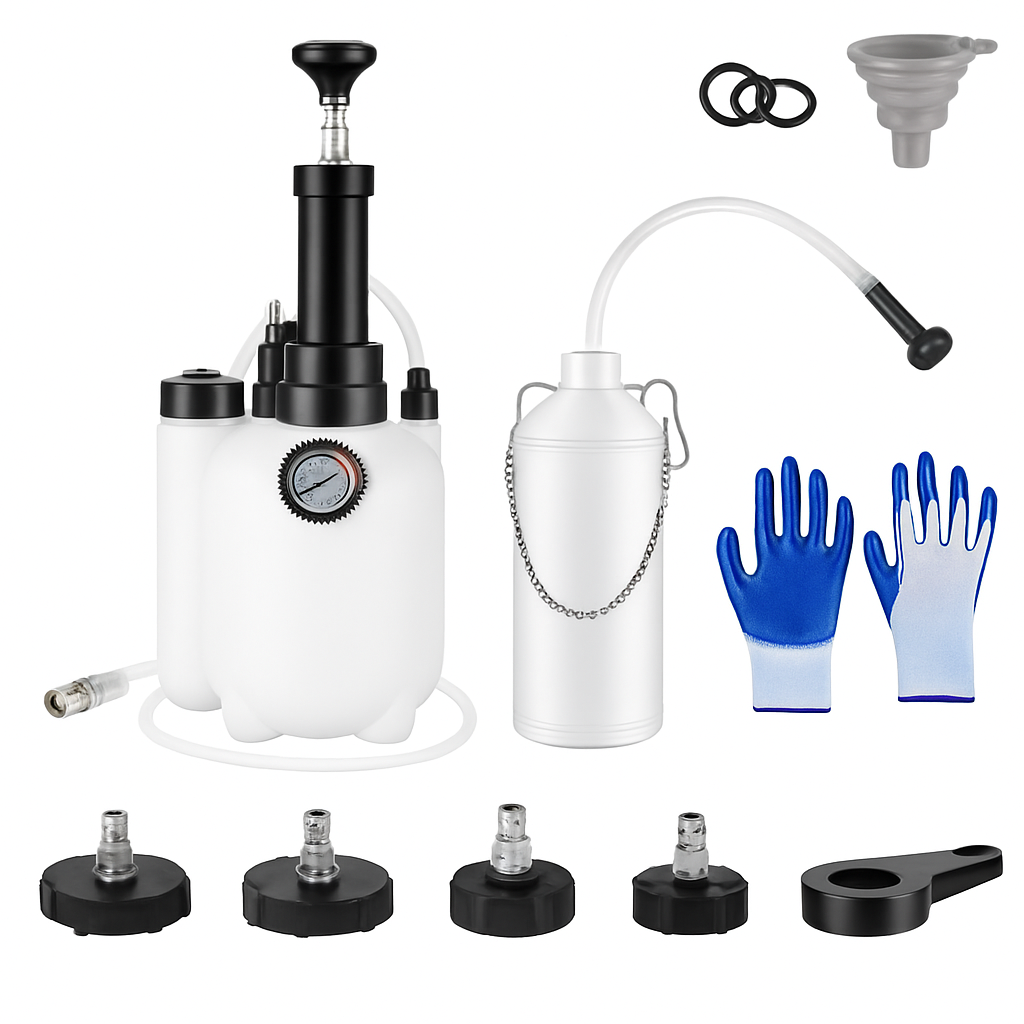 3L Manual Brake Bleeder Kit One Person Brake Bleed Vacuum Pump Automotive Brake Fluid Bleeding Kit with 1L Waste Oil Bottle 4 Master Cylinder Adapters