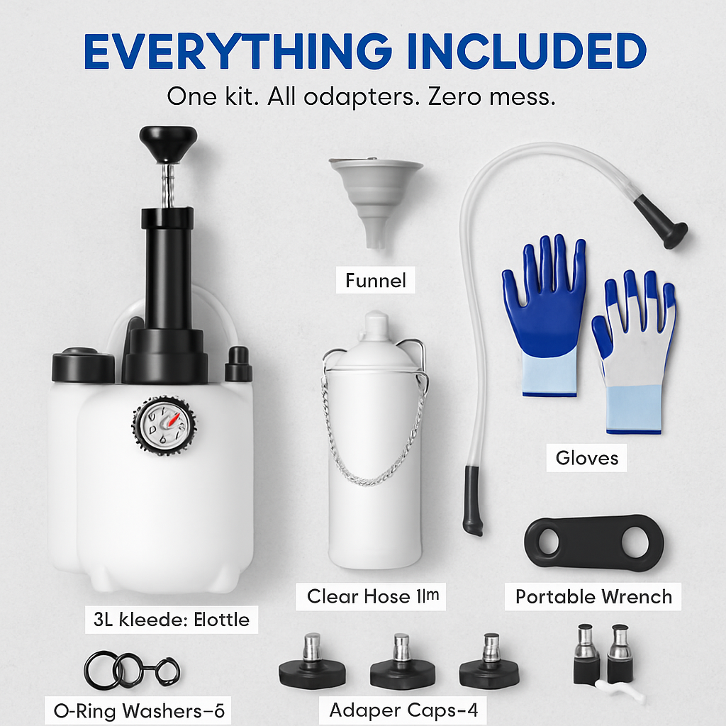 3L Manual Brake Bleeder Kit One Person Brake Bleed Vacuum Pump Automotive Brake Fluid Bleeding Kit with 1L Waste Oil Bottle 4 Master Cylinder Adapters
