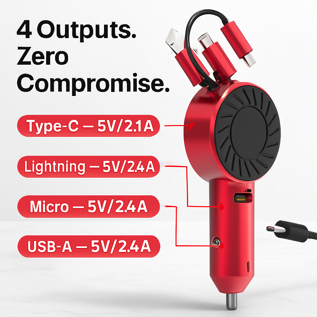 3-in-1 Retractable Car Charger for Multiple Devices