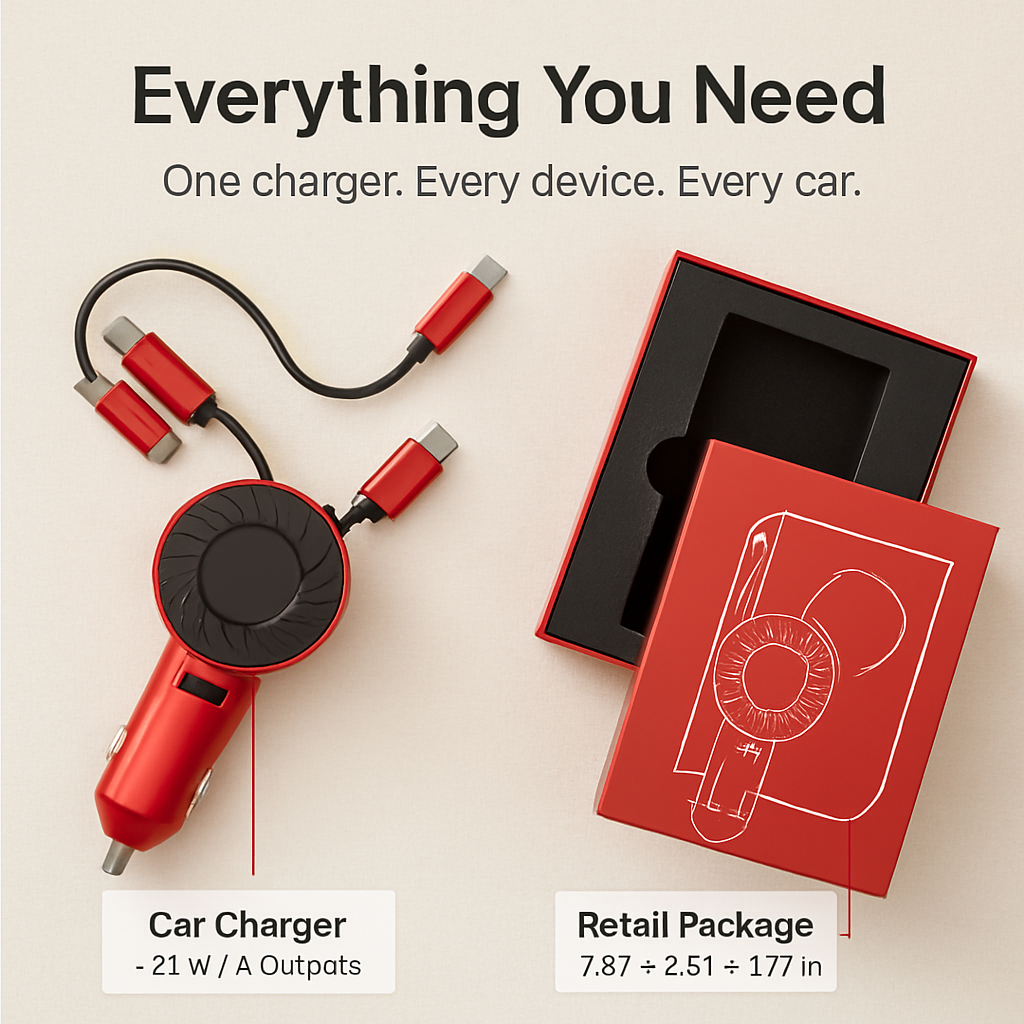 3-in-1 Retractable Car Charger for Multiple Devices