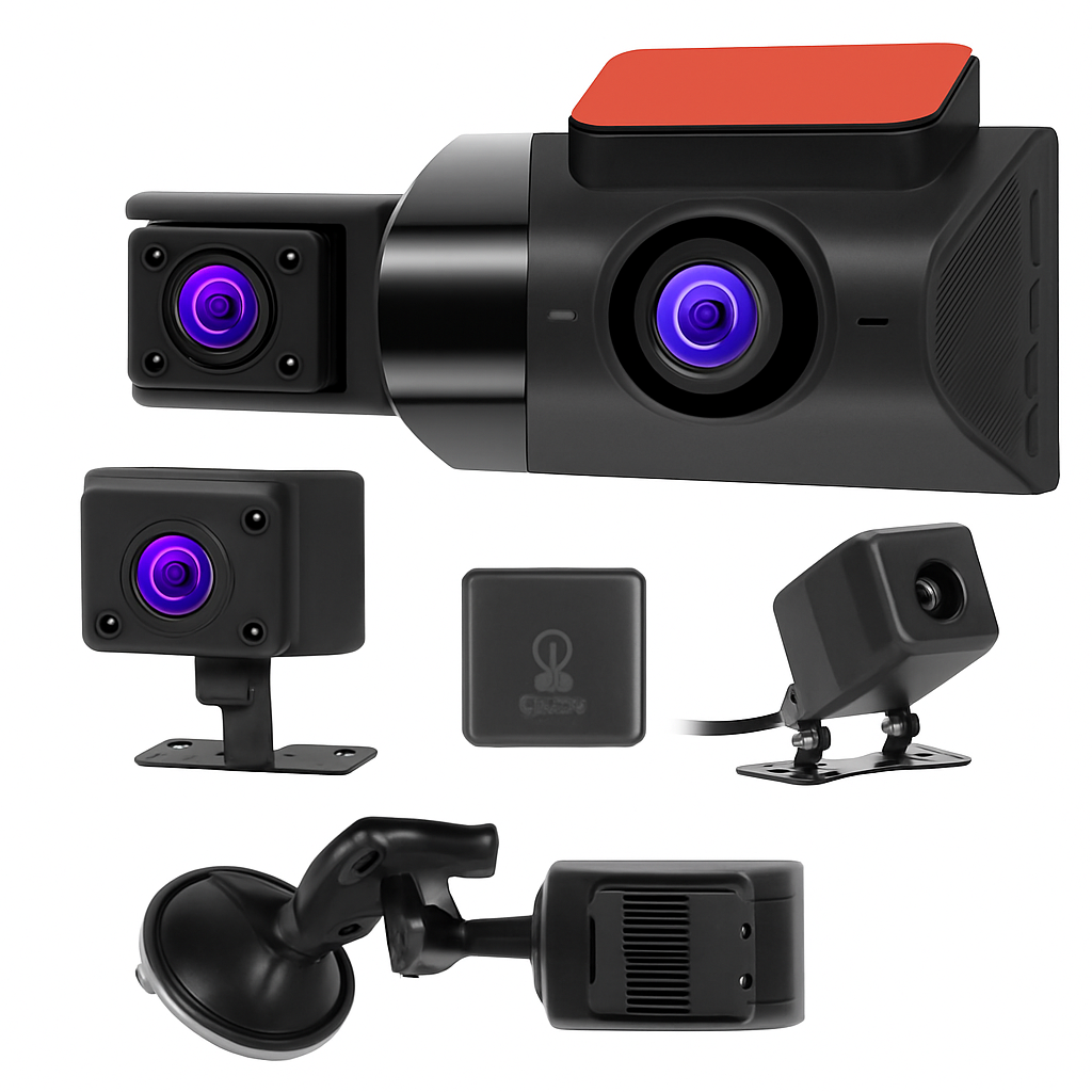 Car Dash Cam 2K 3-Channel GPS WiFi Night Vision