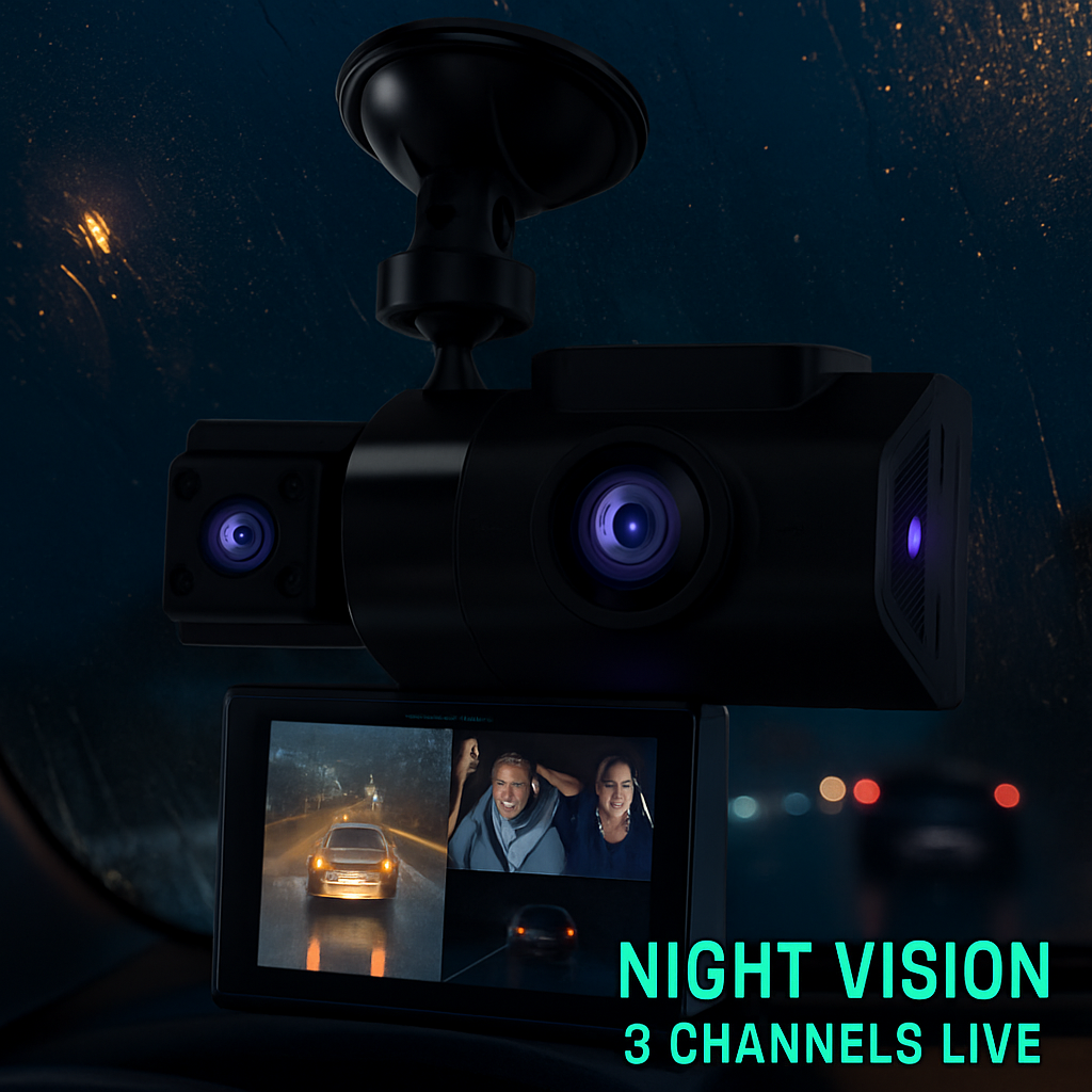 Car Dash Cam 2K 3-Channel GPS WiFi Night Vision