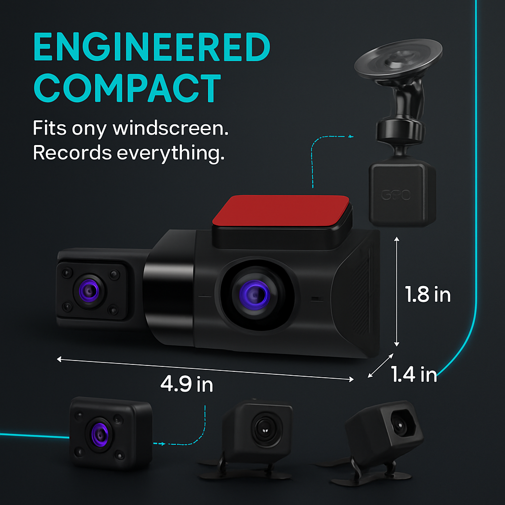 Car Dash Cam 2K 3-Channel GPS WiFi Night Vision