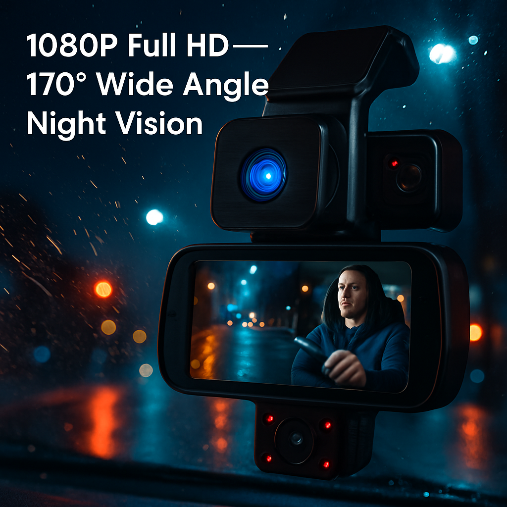 3-Channel WiFi Dash Cam with Night Vision and G-Sensor