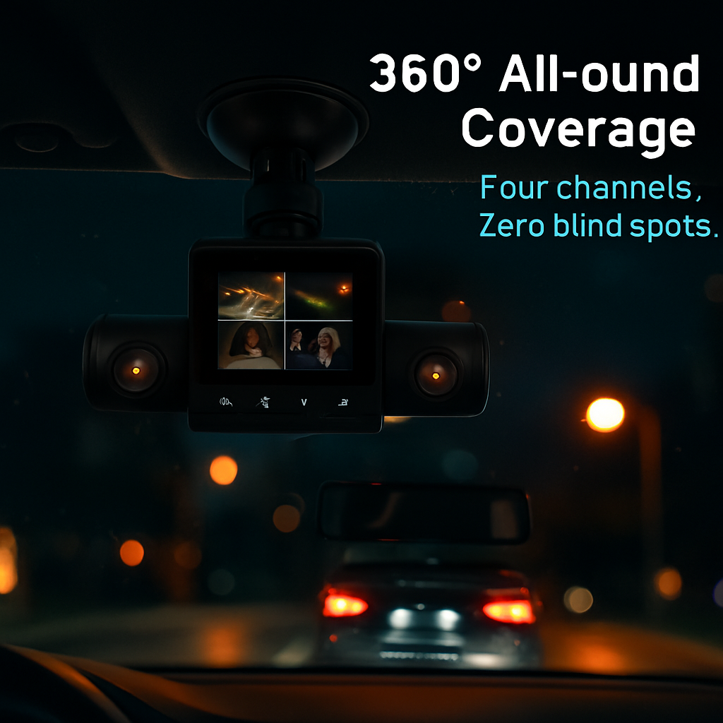 360° View 4-Channel Dash Cam with IR Night Vision