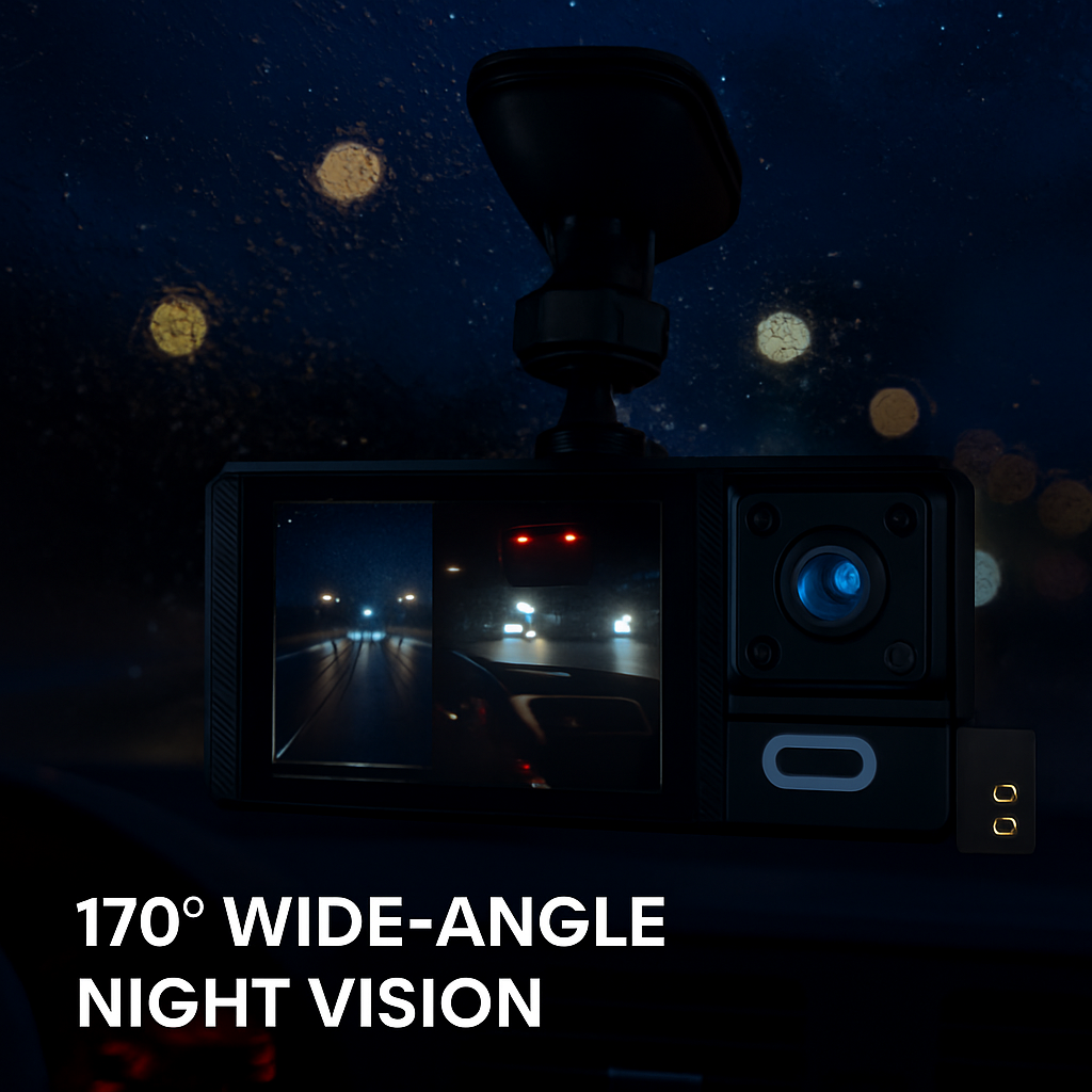 WiFi FHD 1080P Car Dash Cam 3 Channels Front Rear Inside Dash Camera with Loop Recording Reversing Image Night Vision 170° Wide Angle Support 64G MMC