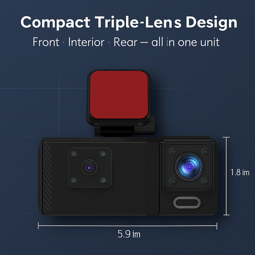 WiFi FHD 1080P Car Dash Cam 3 Channels Front Rear Inside Dash Camera with Loop Recording Reversing Image Night Vision 170° Wide Angle Support 64G MMC