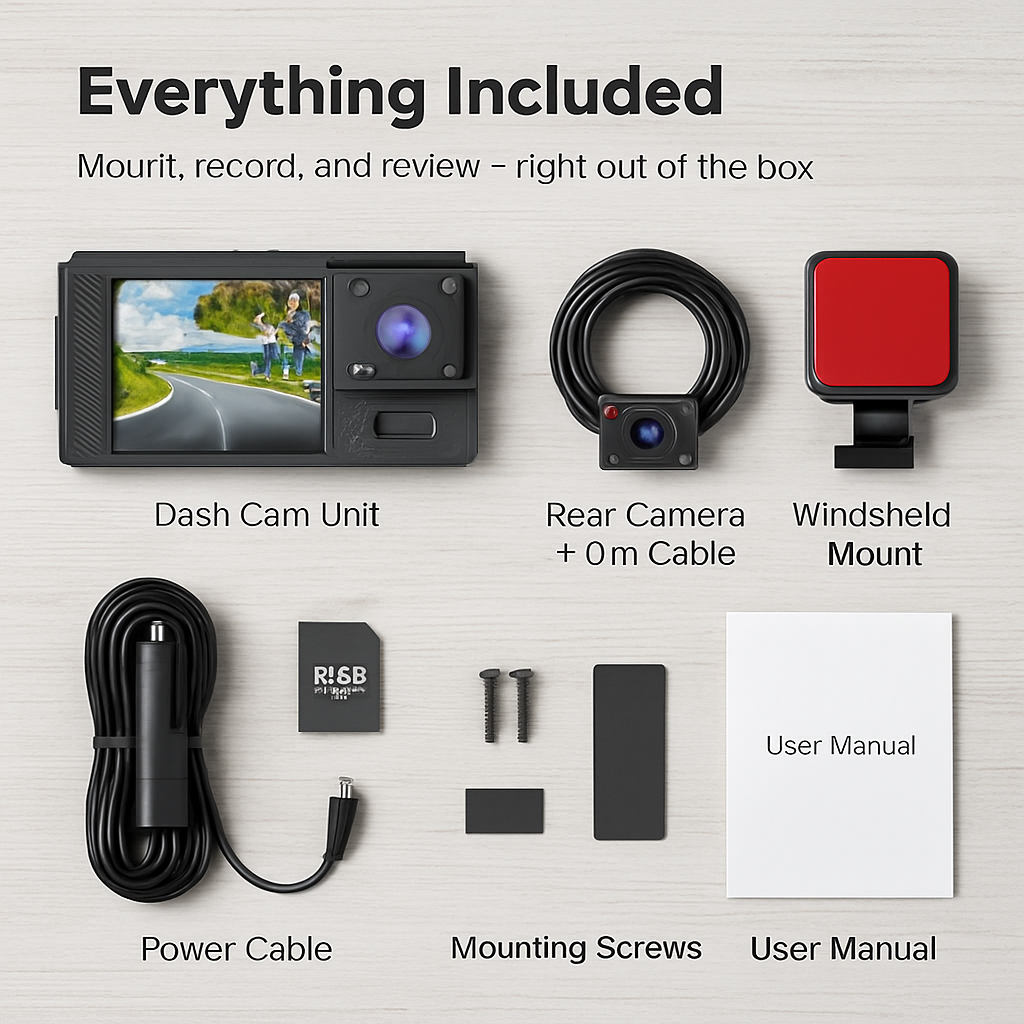 WiFi FHD 1080P Car Dash Cam 3 Channels Front Rear Inside Dash Camera with Loop Recording Reversing Image Night Vision 170° Wide Angle Support 64G MMC