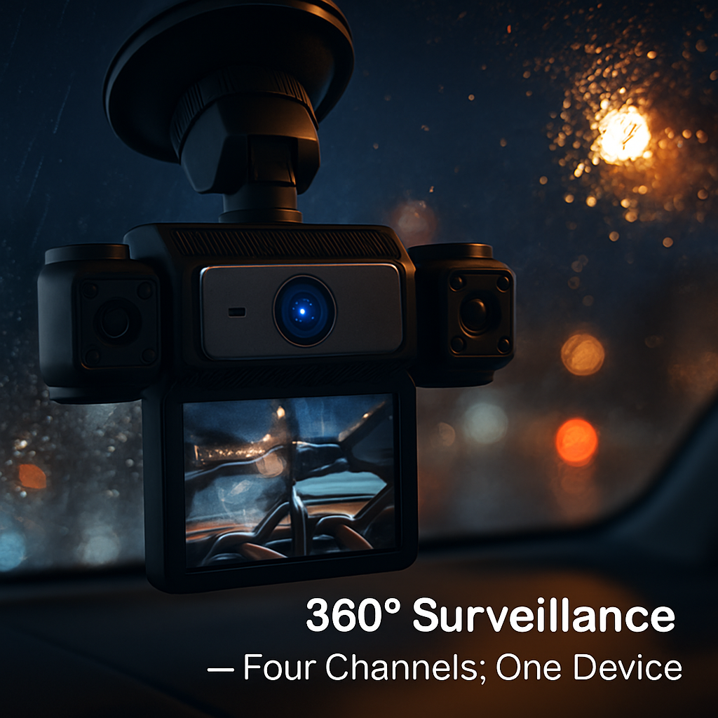4 Channel Car Dash Cam with 128G MMC Card 1080P Front 720P Left Right 480P Rear G-Sensor Parking Monitor Loop Recording Night Vision 360° Surveillance