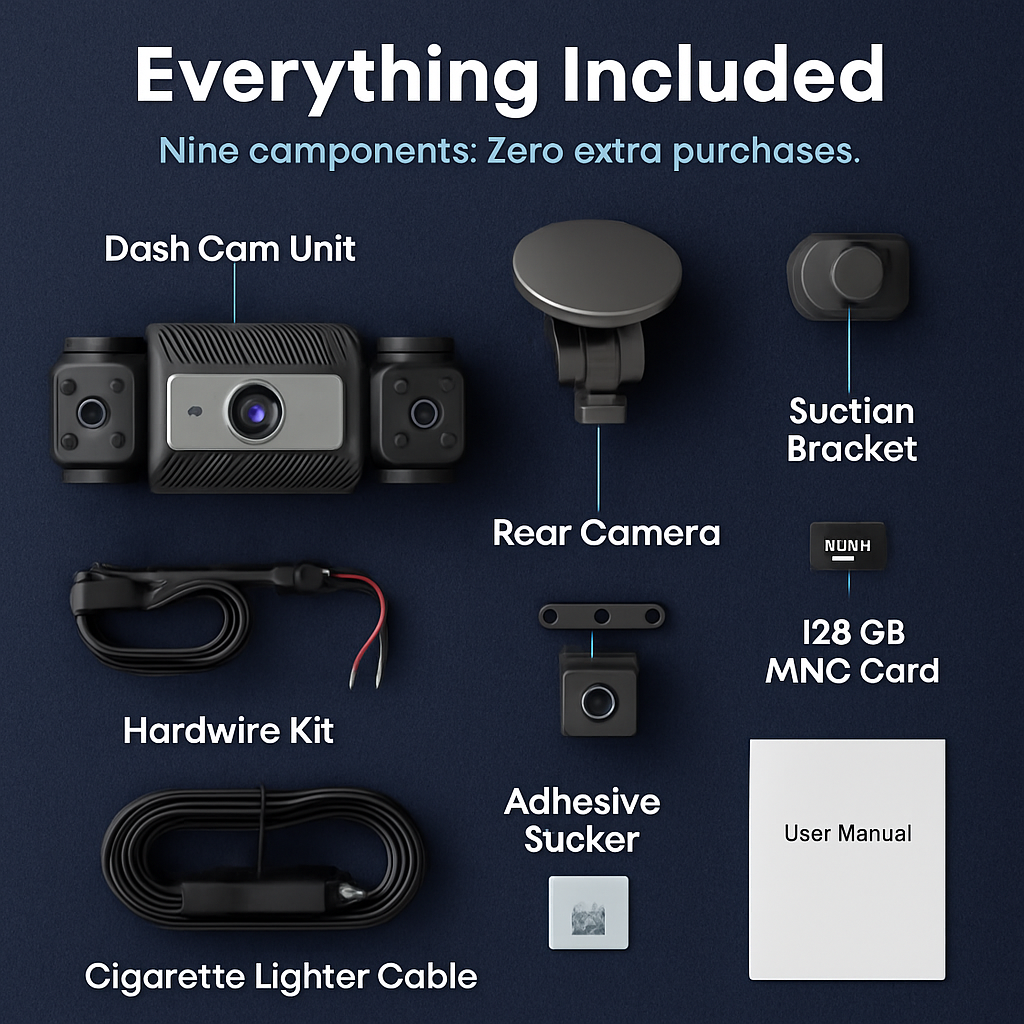 4 Channel Car Dash Cam with 128G MMC Card 1080P Front 720P Left Right 480P Rear G-Sensor Parking Monitor Loop Recording Night Vision 360° Surveillance
