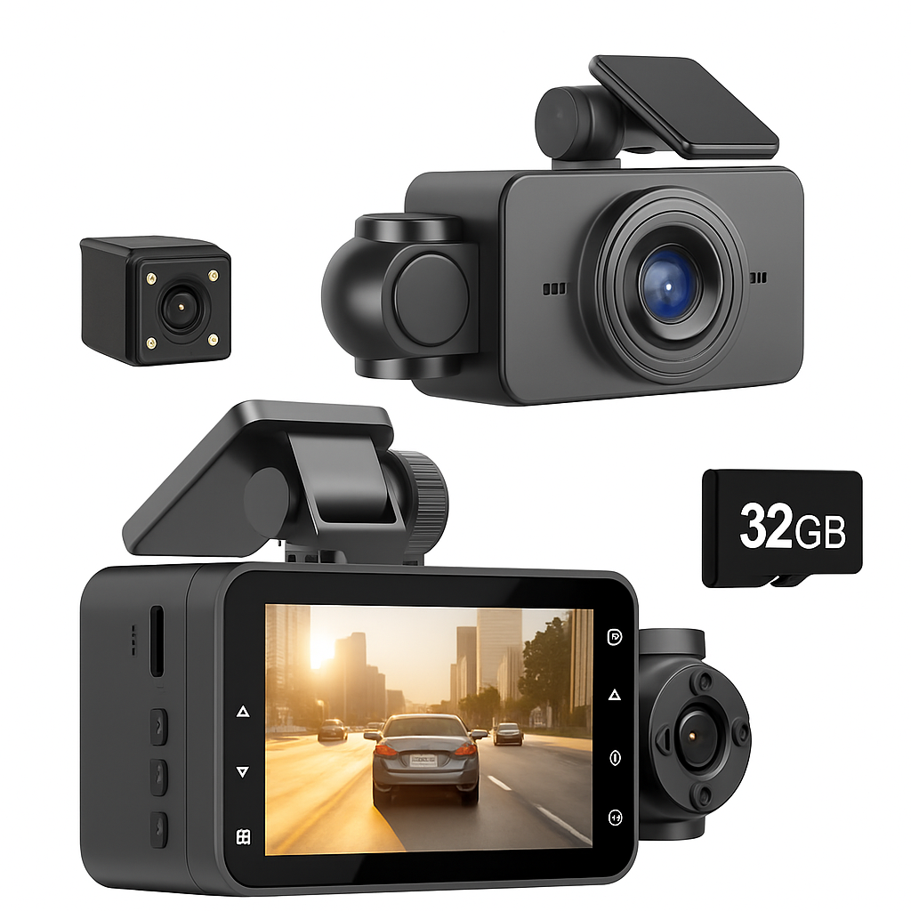 WiFi FHD 1080P 3 Channel Car Dash Cam Front Rear Inside With 32G MMC Card Motion Detection Loop Recording Infrared Night Vision Surveillance Car Camer