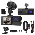 Car Dash Cam 3-Channel Front Inside Rear