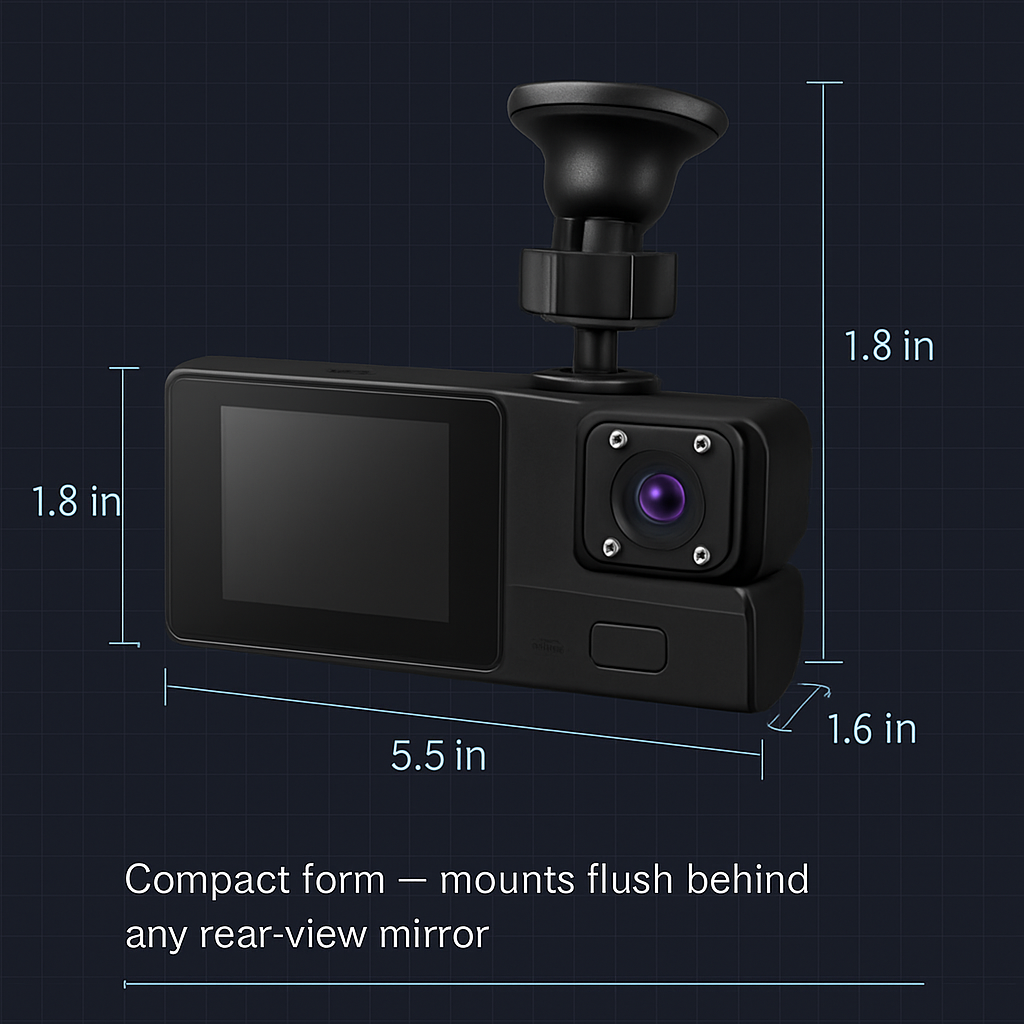 Car Dash Cam 3-Channel Front Inside Rear