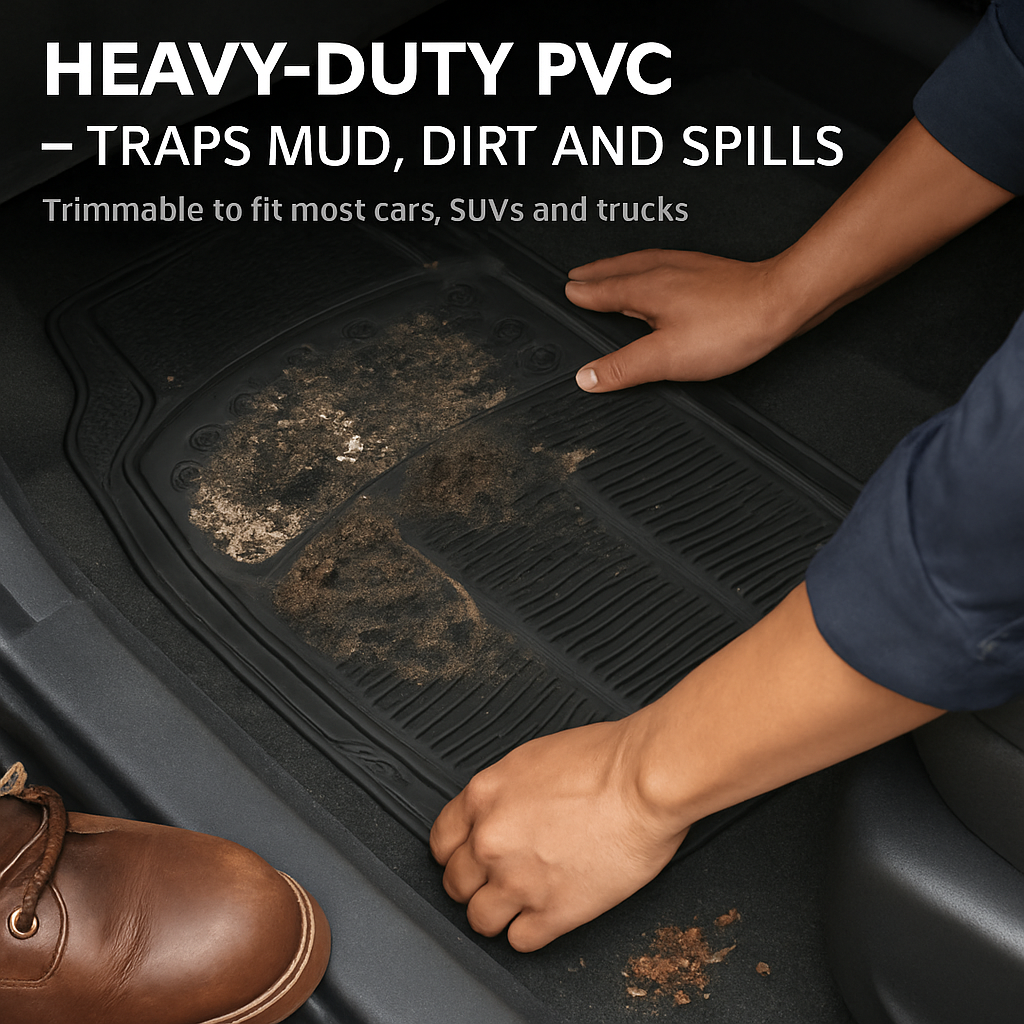 Automotive Floor Mats: Front & Rear PVC Trim-to-Fit