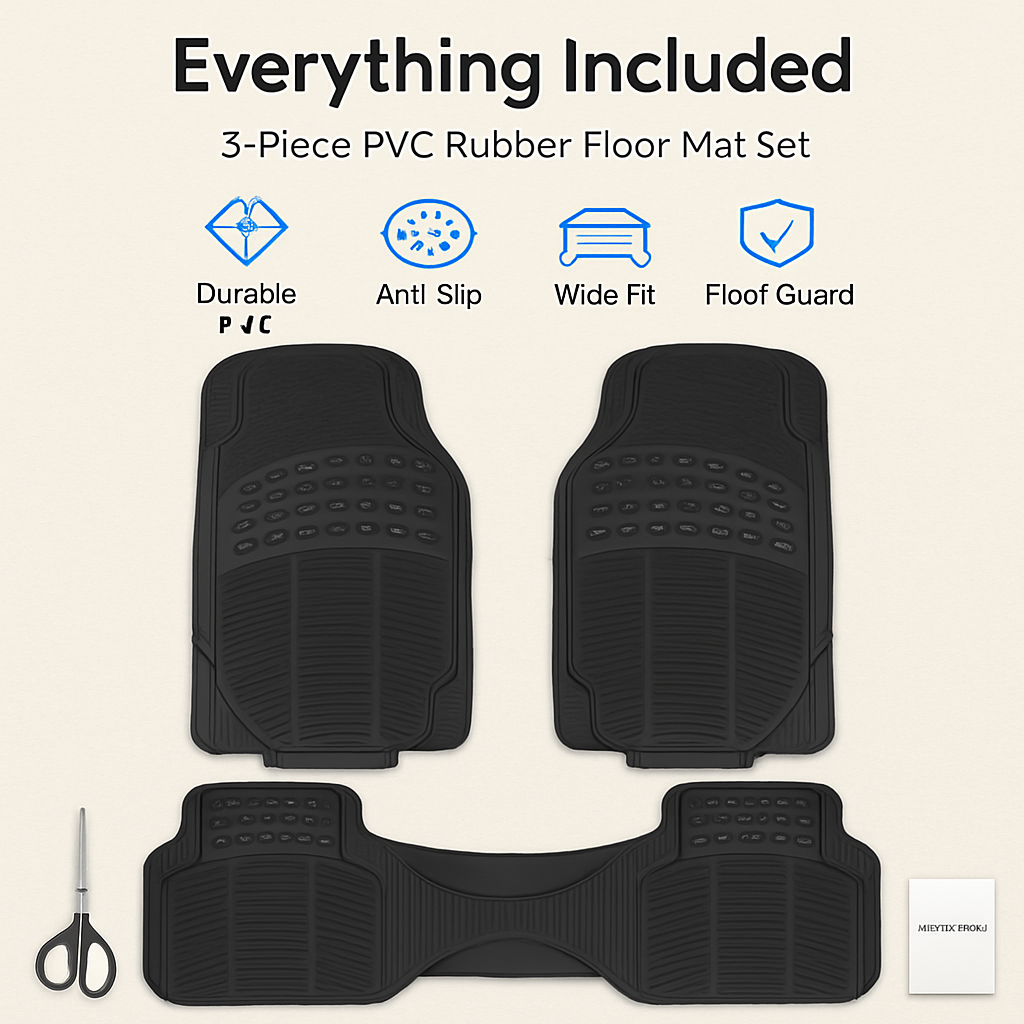 Automotive Floor Mats Set: Front & Rear, Trim Design