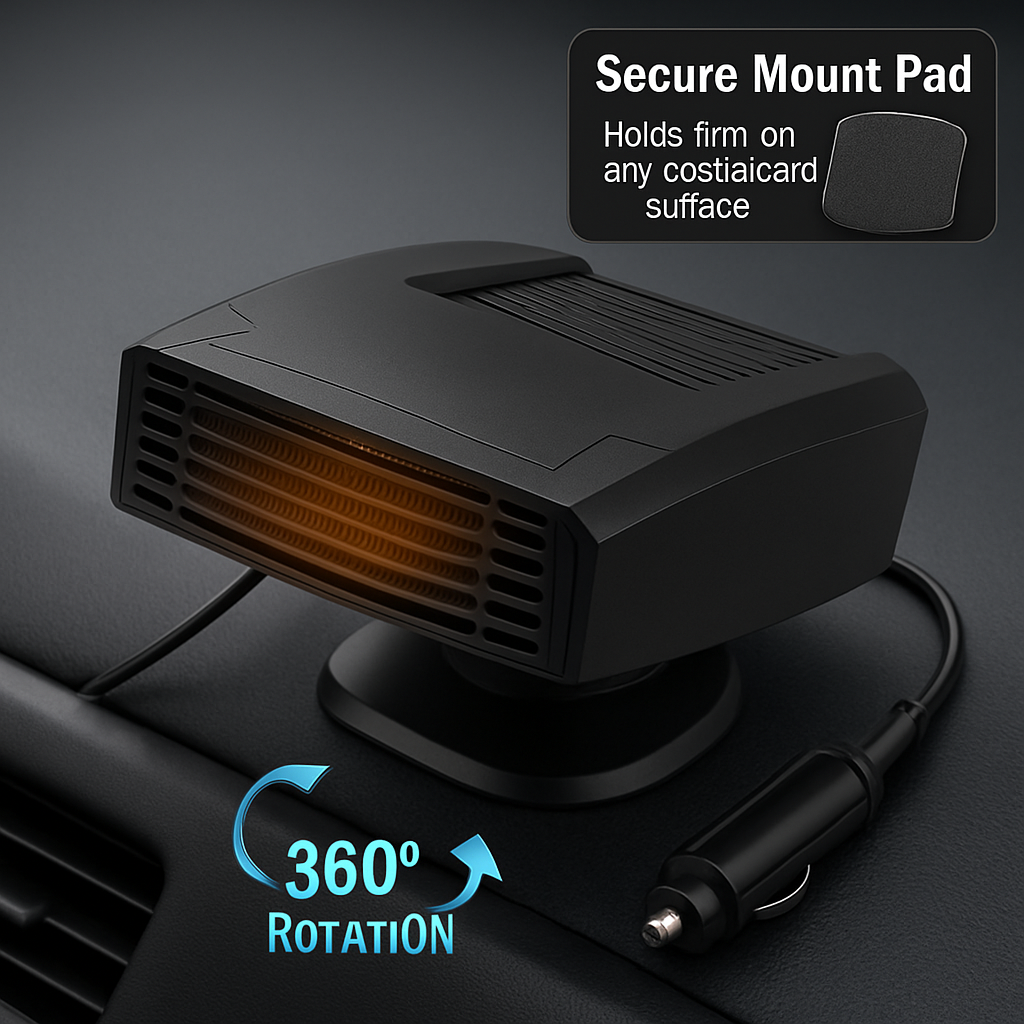 Portable Car Heater with Defogger and Rotating Base