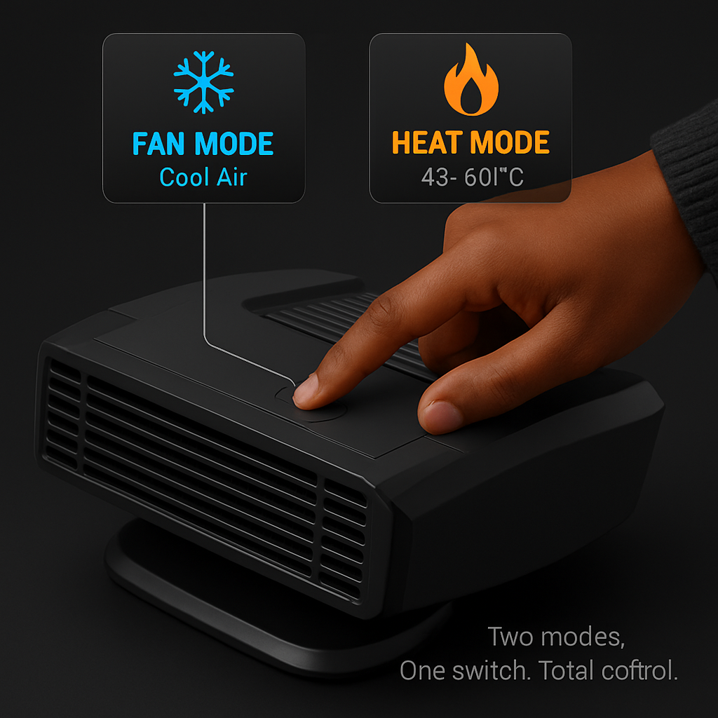 Portable Car Heater with Defogger and Rotating Base