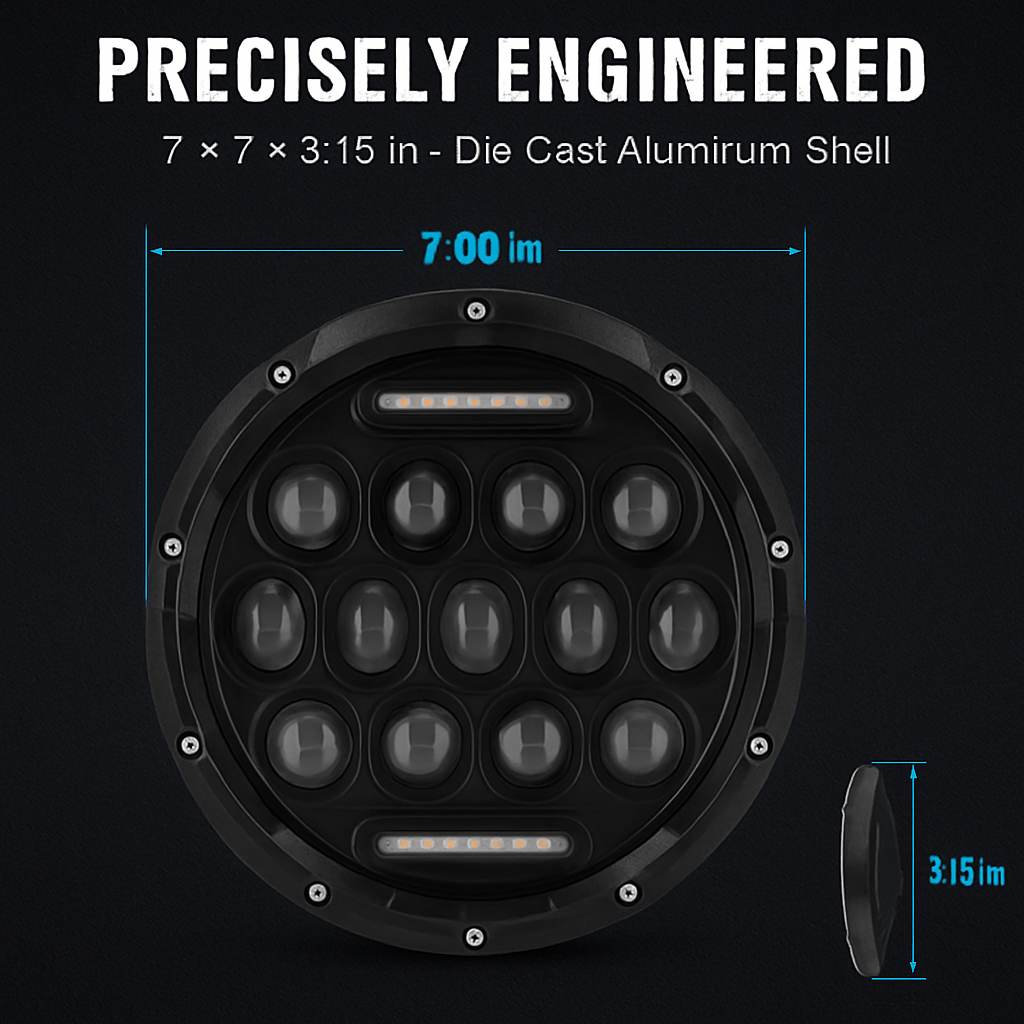 7In Round LED Headlight for Jeep Wrangler TJ JK CJ Plug-Play