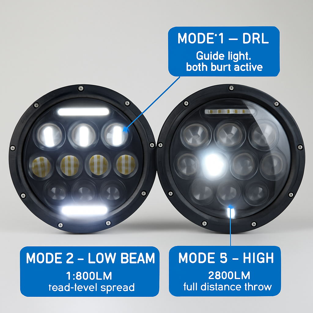 7In Round LED Headlight for Jeep Wrangler TJ JK CJ Plug-Play