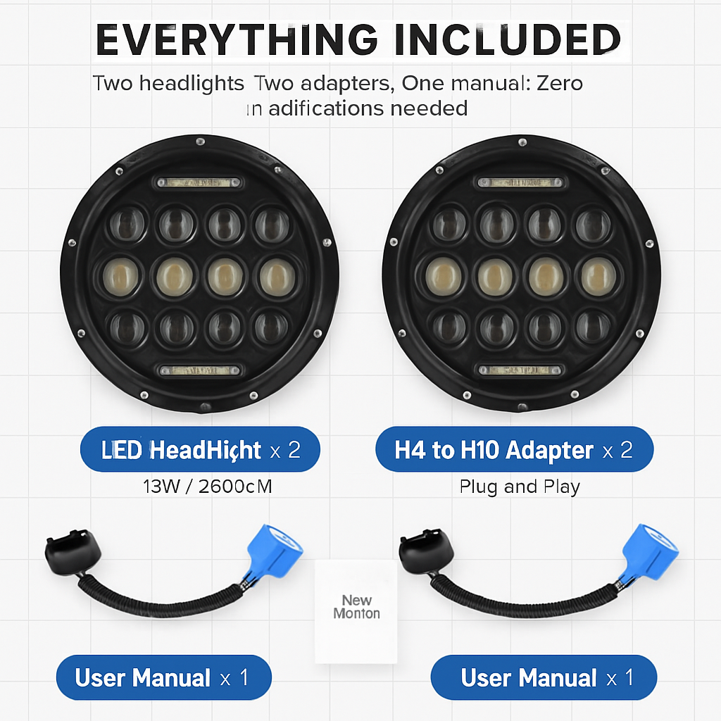 7In Round LED Headlight for Jeep Wrangler TJ JK CJ Plug-Play