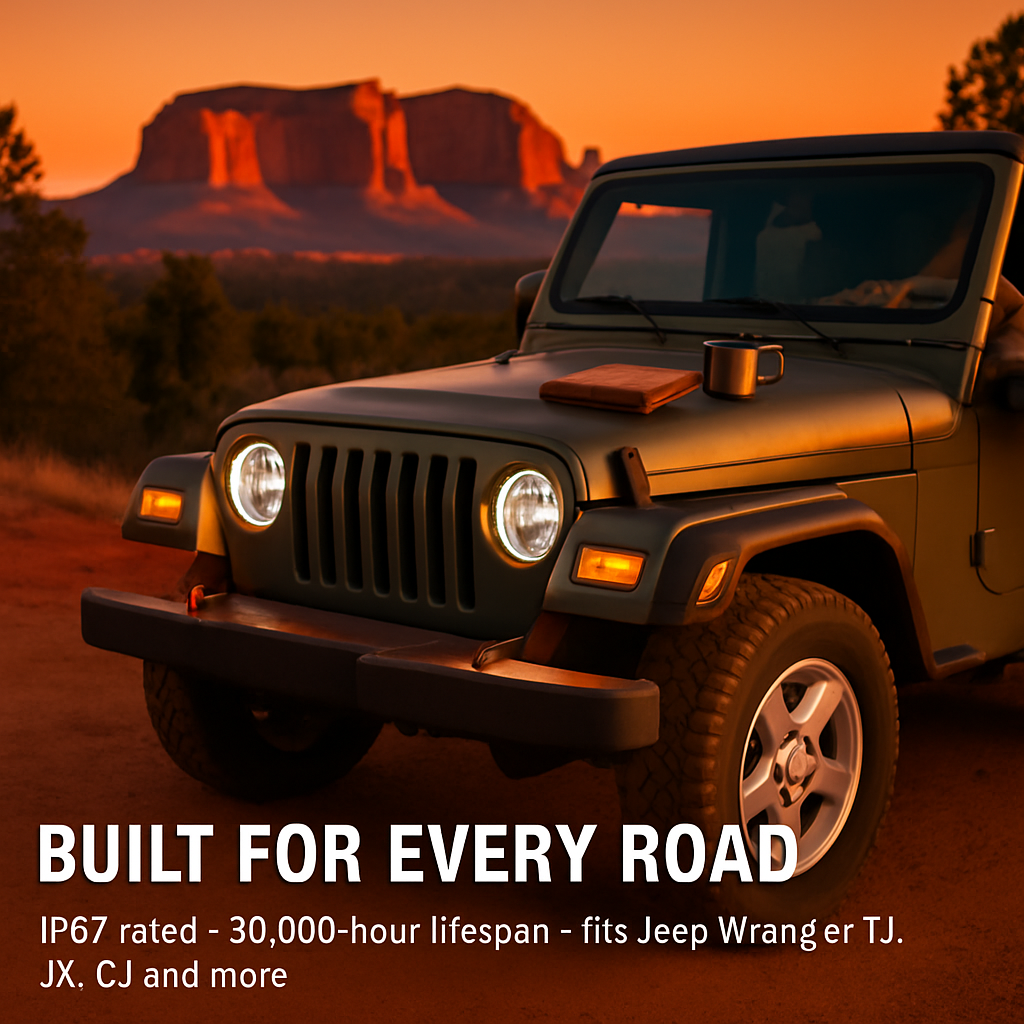 7In Round LED Headlight for Jeep Wrangler TJ JK CJ Plug-Play
