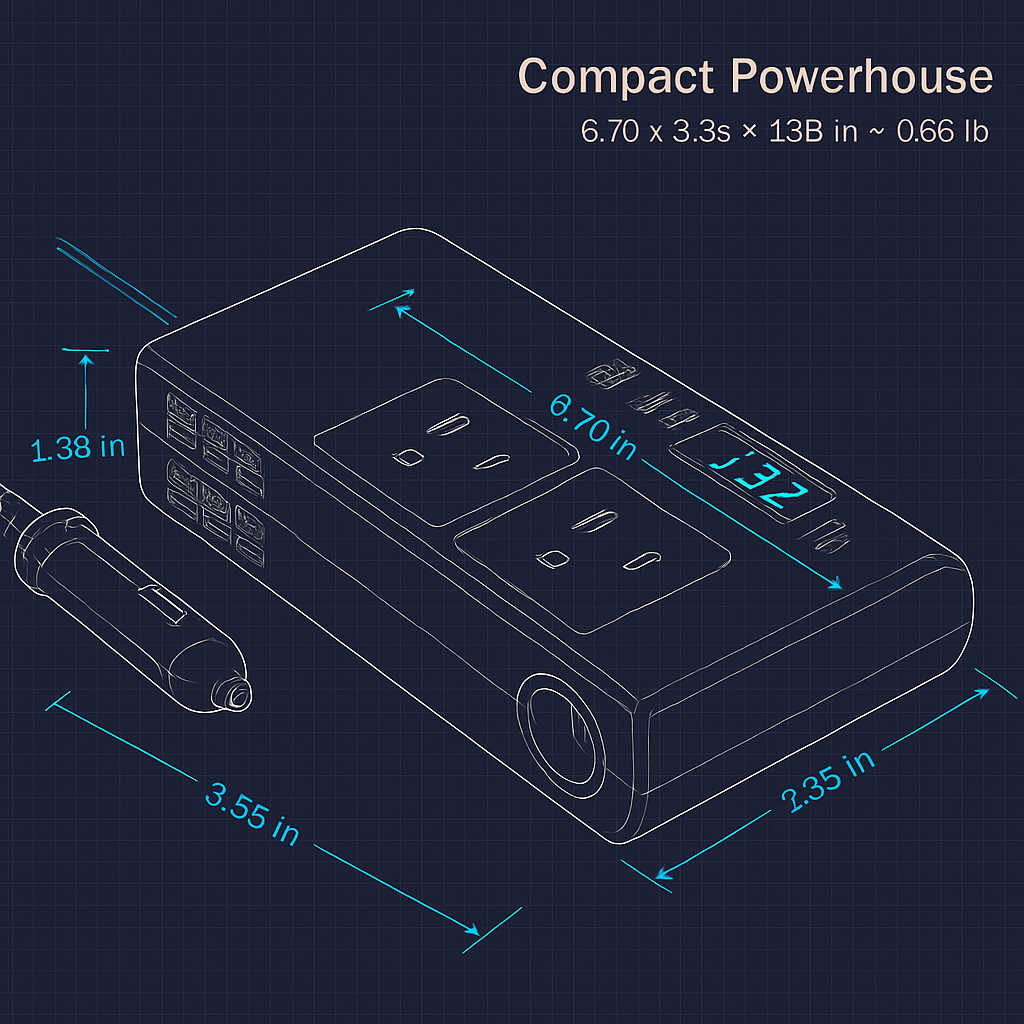 Car Inverter 200W 12V to 110V - Dual AC Outputs, Type-C USB