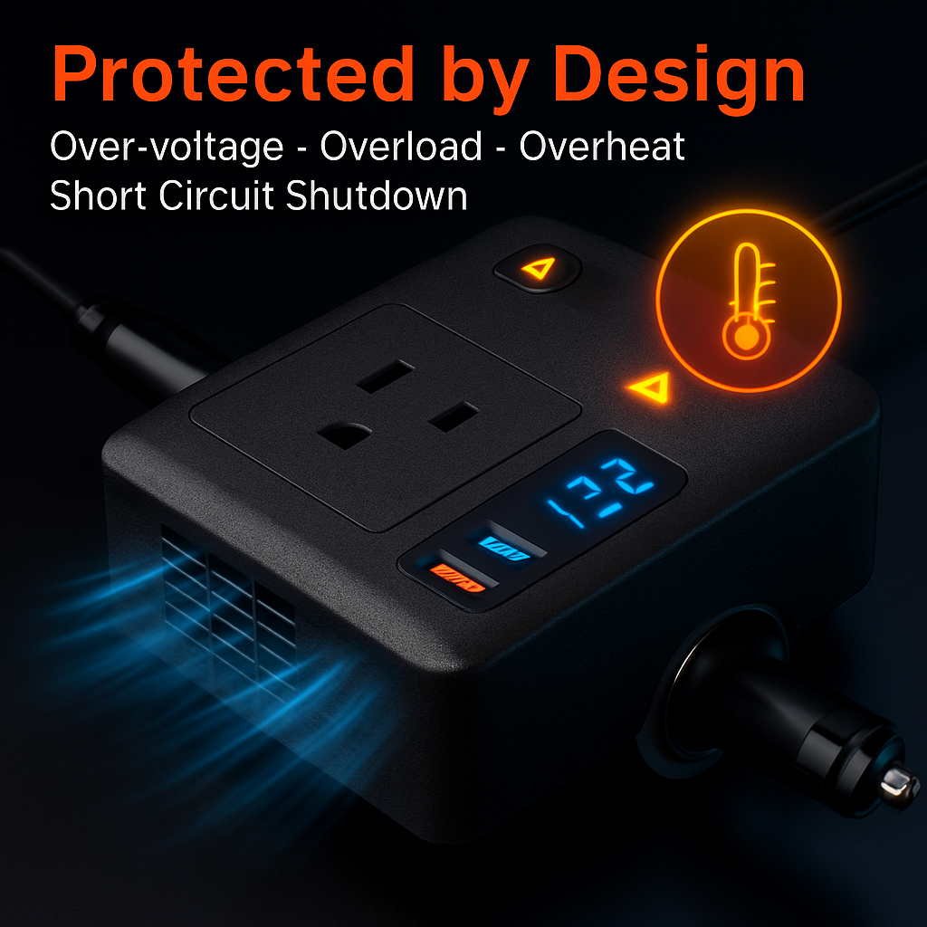 Car Inverter 200W 12V to 110V - Dual AC Outputs, Type-C USB