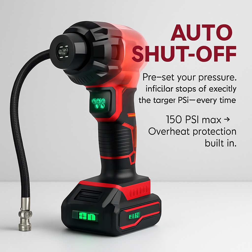 Cordless Car Tire Pump Portable Inflator with LED Light