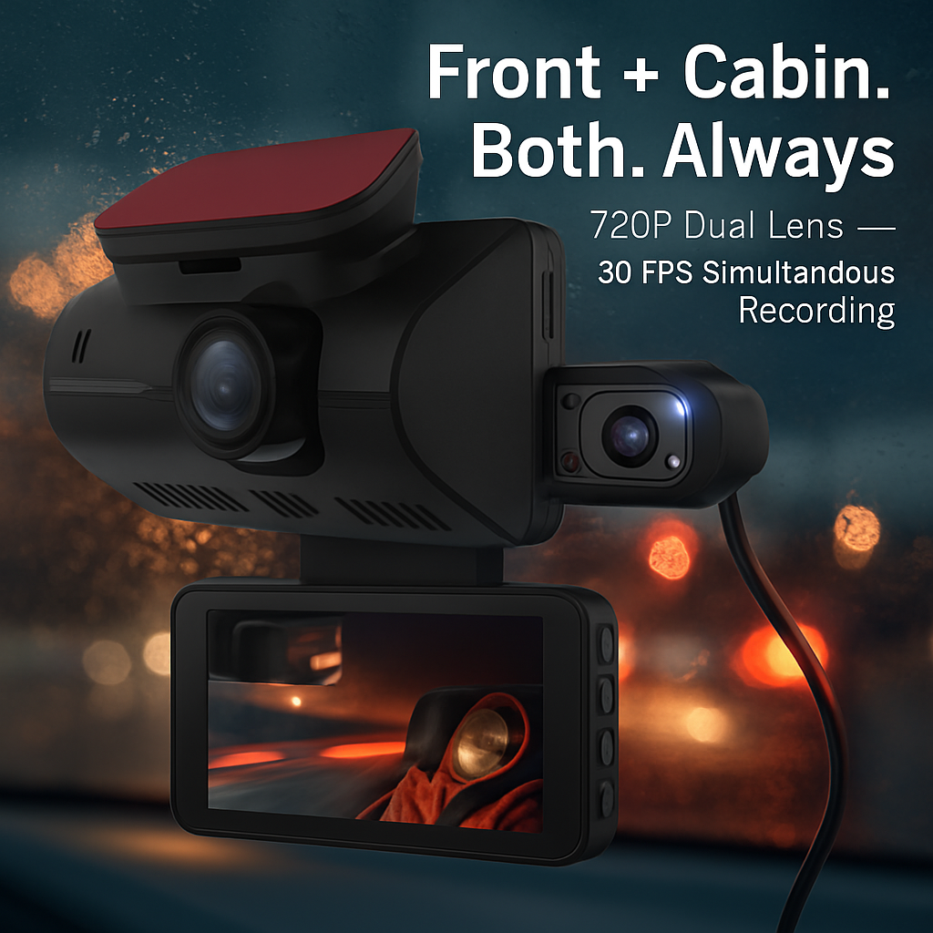 Dual Lens Car Dash Cam with Front and Interior Cameras
