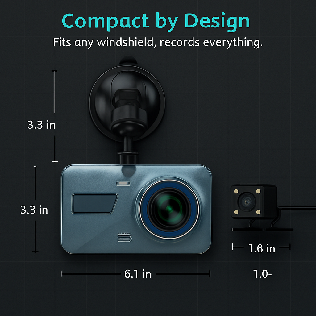 Dual Dash Cam: Front & Rear, Motion Detection
