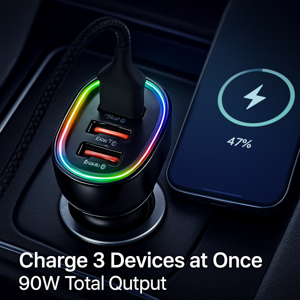 3-Port Fast Charge Car Charger with Type-C