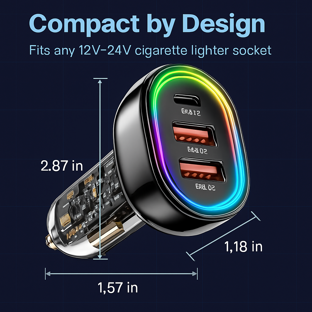 3-Port Fast Charge Car Charger with Type-C