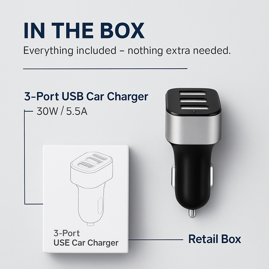 USB Car Charger 30W 5.5A 3 USB Port Cigarette Lighter Charger Adapter For iPhone XS/iPhone XS Max/iPhone 8 Plus/Galaxy S7/Galaxy S6