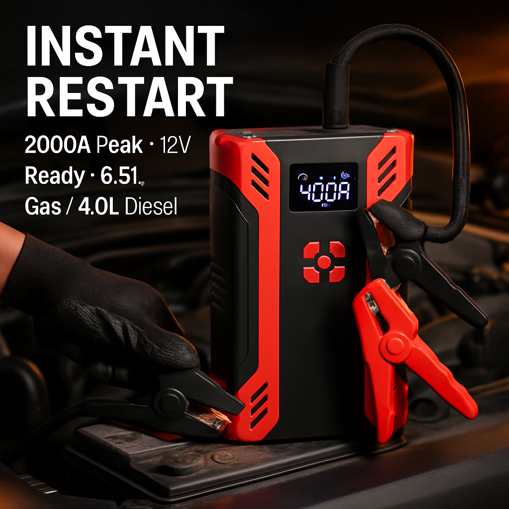 Car Jump Starter with Air Compressor - 12V Vehicle Booster