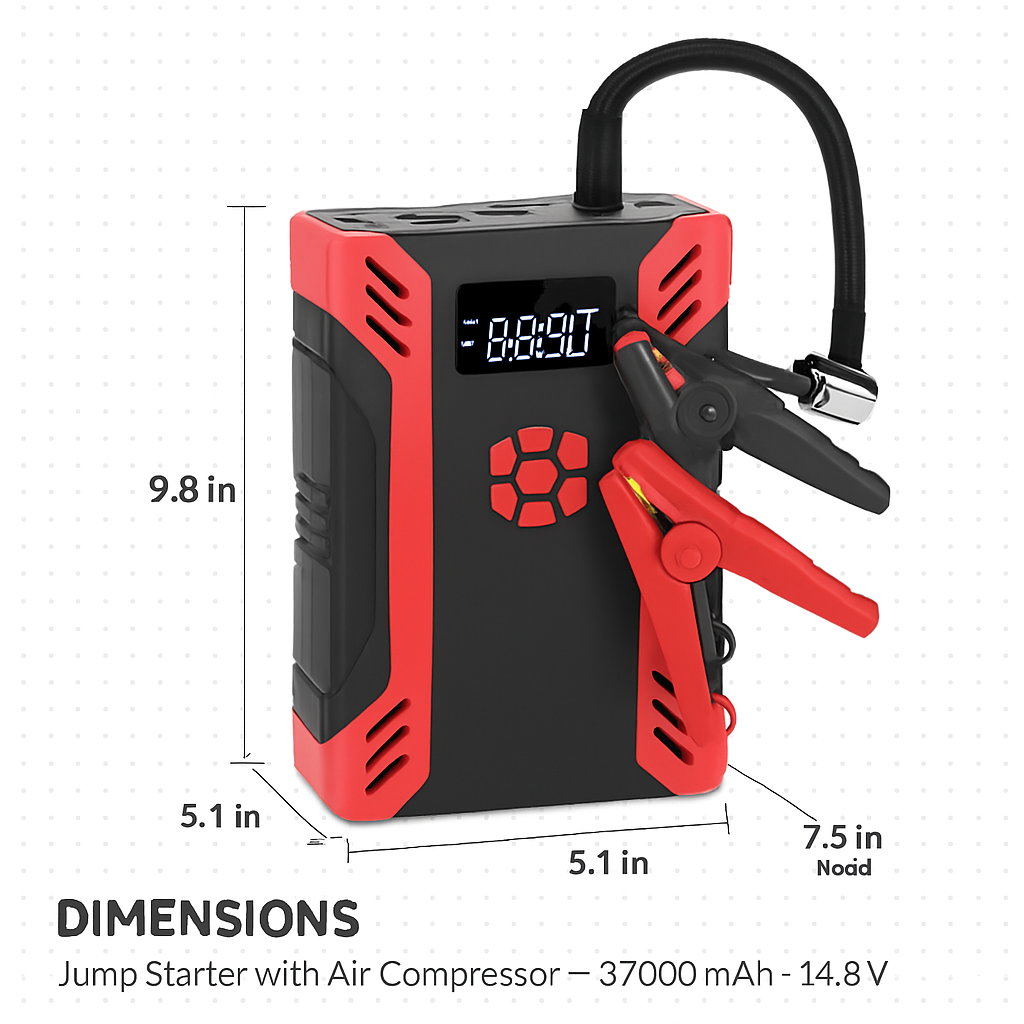 Car Jump Starter with Air Compressor - 12V Vehicle Booster