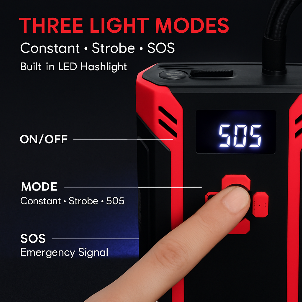Car Jump Starter with Air Compressor - 12V Vehicle Booster