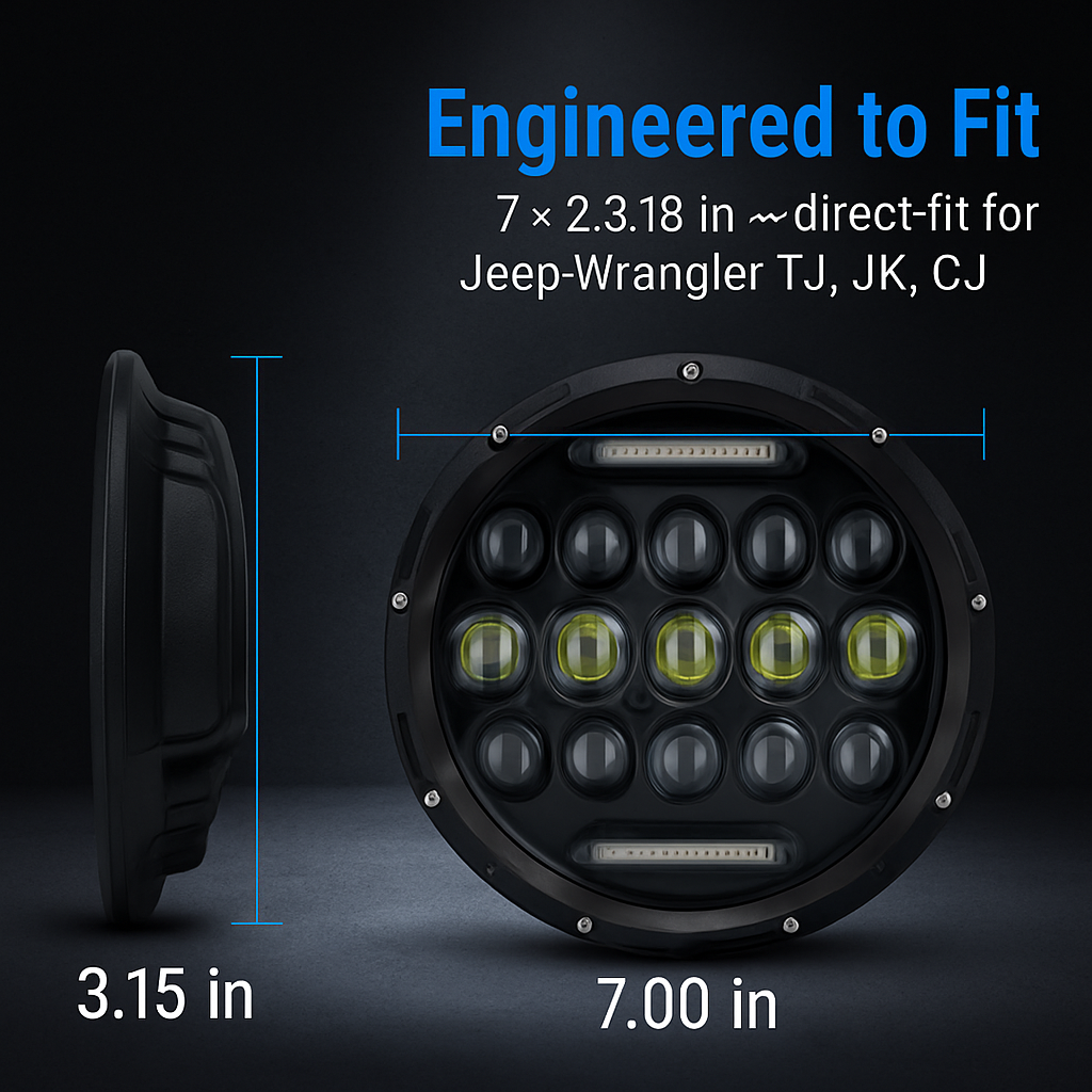 7In Round LED Headlight for Jeep Wrangler TJ JK CJ Plug-Play