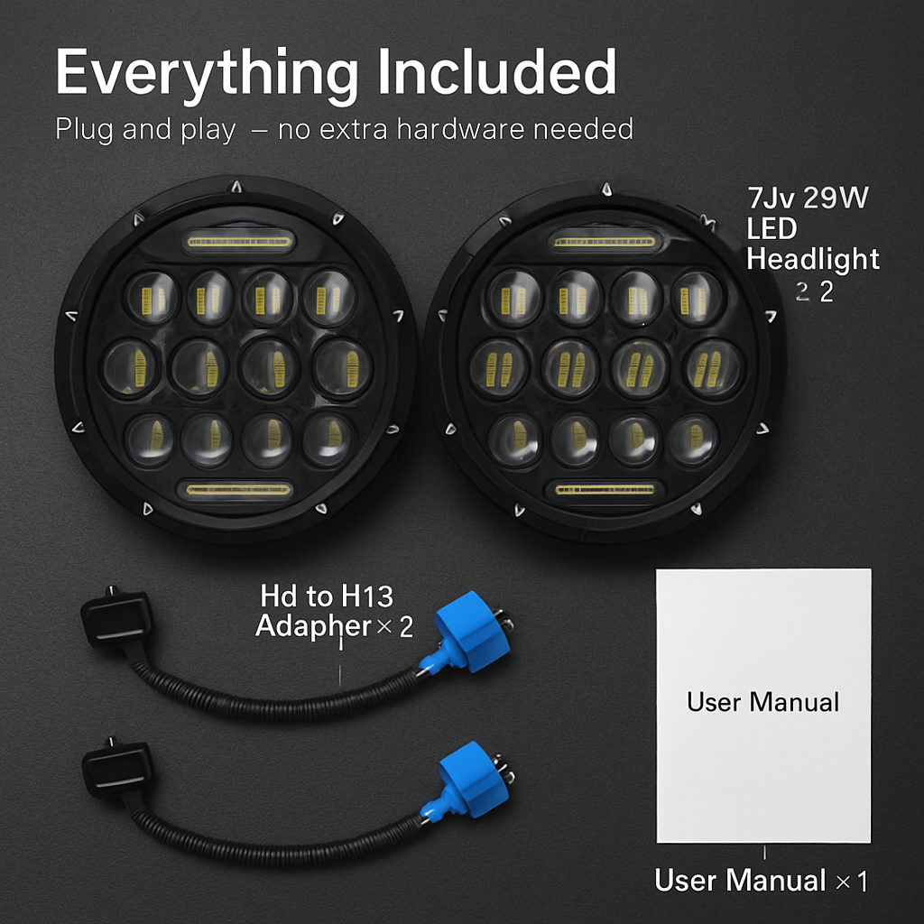 7In Round LED Headlight for Jeep Wrangler TJ JK CJ Plug-Play